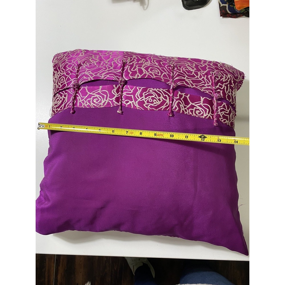 Vintage Purple Satin Throw Pillow Chinoiserie Rose Embroidery Frog Knots‎ 14x14